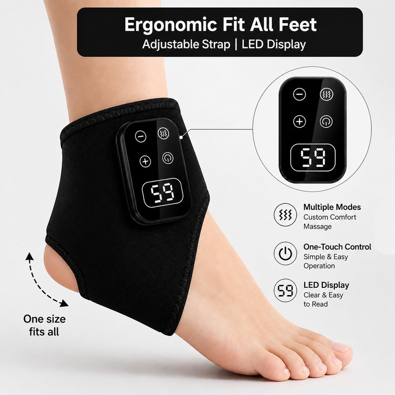 brenzo Wearable Foot & Ankle Massager with Heat & Vibration,Black