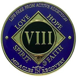 NA 8 Year Golden Color Plated Medallion, Recovery Coin, NA Token, Narcotics Anonymous Recovery Chip, NA Recovery Gift (purple & Golden Colors)