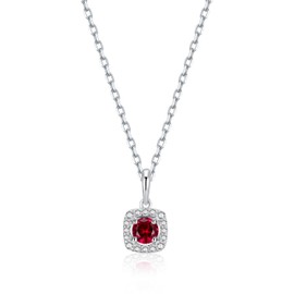 immobird Small Necklace Women's Birthstone Necklace 925 Sterling Silver Sapphire Necklace Chain with Square Stone Pendant Gift for Birthday Mother's Day Valentine's Day, Sterling silver, Ruby