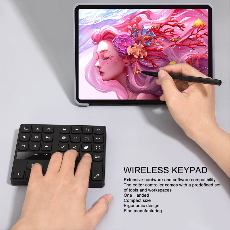 BT5.0 Drawing Keyboard for Procreate, 35 Keys One Handed Wireless