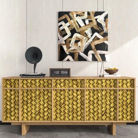 FunStick Gold Basket Woven Wallpaper Peel and Stick Vintage Wicker Rattan Wallpaper for Furniture Cabinets Doors Walls Decorative Removable Gold Contact Paper Waterproof Self Adhesive Vinyl 17.5"x118"