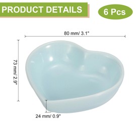 uxcell Blue Heart-shaped Ceramic Side Dipping Bowl, 3" Porcelain Dish Bowl Set of 6, Mini Appetizer Plates Seasoning Dishes for Kitchen Home Wedding Party Restaurant