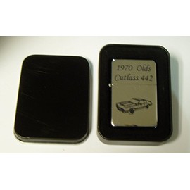 Oldsmobile Cutlass 442 Engraved Chrome Plated Brass Refillable Lighter in Black tin case