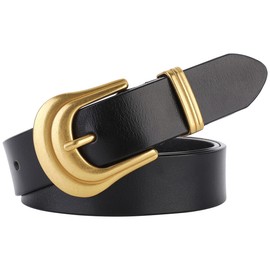 Doneboo Women's Belt Western Belts Silver Gold Buckle Black Leather Belt Pants Jeans Belts for Women