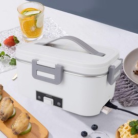 Electric Lunch Box 80W Food Heater for Adults, Portable Lunch Warmer Box for Car, Truck, Office with Fork & Spoon, 1.8L, SUS304 Inner Liner (US Plug 100‑240V)