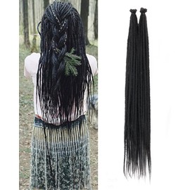 24 Inch Dreadlock Extensions 0.6 cm Width 20 Strands-Natural Black,Soft Hippie SE Dreads Synthetic Loc Extensions for Women and Men(24"-2 Packs,1B)