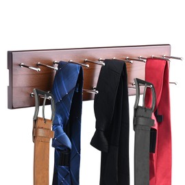 Tie Rack Wall Mounted, Wood Belt Hanger for Closet with 21 Chrome Hooks, Belt Storage Holder Organizer for Men Belts, Ties, Scarves, Wooden