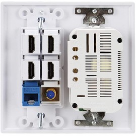 2 Power Outlet 15A with Dual 2.4A USB Charger Port Wall Plate with LED Lighting, IQIAN 4 HDMI HDTV + 1 CAT6 RJ45 Ethernet + Coaxial Cable TV F Type Keystone Face Plate White