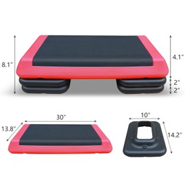 Aerobic Step Platform Height Adjustable Workout Step 4" - 6" for Fitness Strength Training with 2 Risers Red
