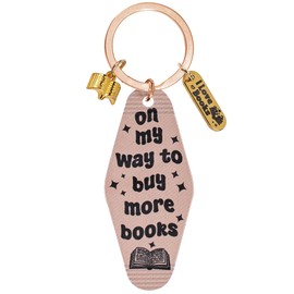 Book Lover Keychain for Men Women - Librarian Teacher Gift Novelty Literary Travel Souvenir, On My Way To Buy More Books (Khaki)