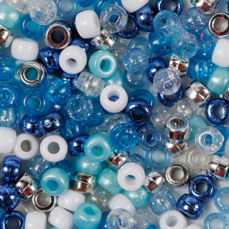 Elsa's Pony Bead Mix 200 Pieces Mixed Blue Beads Size
