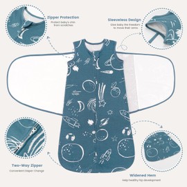 ZIGJOY Sleep Sack Swaddle 1.0 Tog Baby Wearable Blanket 100% Cotton Baby Swaddle Blanket for Newborns 0-6 Months for Boy Girl, Space&Blue