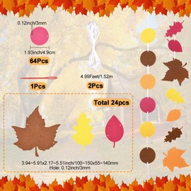 SOFPLATE 2 Bags 2 Styles Autumn Felt Garland Thanksgiving Party Banner with Rope Needles Colorful Fall Maple Leaf Round Hanging Backdrop Banners Kits for Autumn Harvest Thanksgiving Party DIY Deocr