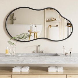 Dimelax Irregular Black Mirror, Asymmetrical Bathroom Vanity Mirror, 20”x 36” Unique Shape Metal Framed Wall Mirrors, Decorative Mirrors for Bedroom Living Room Entryway Wall-Mounted