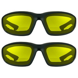 Bikershades Motorcycle SAFETY Night Yellow +2.00 Bifocal Glasses Reader Z87 Foam Padded 2 Pairs