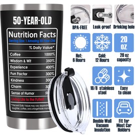 Breezy Valley 50th Birthday Gifts Tumbler for Her Him, 50 Year Old Cup Gifts for Men Women - 50th Birthday Cups 20 Oz Stainless Steels Black Tumbler