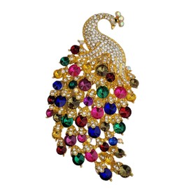 GFM® Peacock Brooch Large Size with Crystal and Rhinestones - Christmas, Birthday, Mother's Day, Valentine's Day, Wedding Anniversary (BRCH-PCK-DMT-SN-LG)