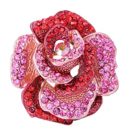 Rhinestone Rose Brooch Pin for Women Girls Fashion Crystal Big Blossom Flower Brooch Lapel Pins Elegant Dress Accessories Jewelry Boutonniere Corsage for Hat Bag Suit Tie Gift Wedding Holiday (Pink Red)