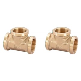 2PCS 3/4" Female Thread Tee Brass Pipe Fitting Brass Hex Nipple Male Pipe Adapter, Straight Connector Pipe Fitting