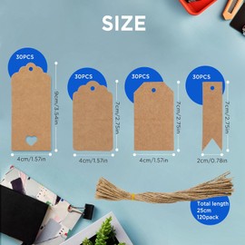 Simpeak 120 PCS Etiquetas De Regalo De Papel Kraft Set+120 PCS Cordel De Yute, Decoración Para Manualidades Y Fiesta, Tarjetas De Recuerdo De Boda