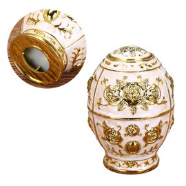 Cabilock Toothpick Dispenser Automatic Toothpick Holder Enamelled Eggs Jewellery Box Organiser Vintage Enameled Faberge Egg for Easter Table Decoration Children Party Gift Golden White