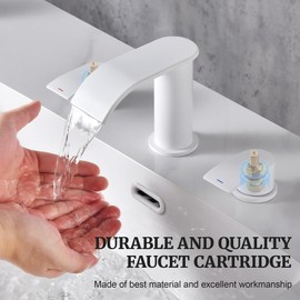 Ultimate Unicorn 8 inch Bathroom Faucet White, Waterfall Bathroom Sink Faucet with Metal Pop-up Sink Drain Stopper and 2 Supply Hoses,2 Handle Widespread Faucet for Vanity Sink 3 Holes