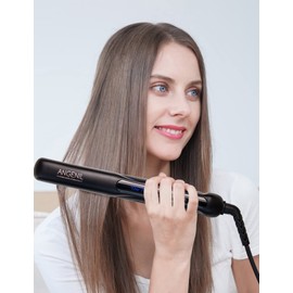ANGENIL Portable Flat Iron Hair Straightener and Curler 2-in-1, Travel Dual Voltage Hair Straightener Ceramic Flat Iron 1 Inch for Women Curls & Shinier & Smoother Hair, LCD Display, 30S Fast Heating