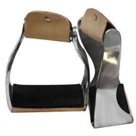 Showman Leather Wrapped Twisted Aluminum Stirrups with Rubber Grip Tread
