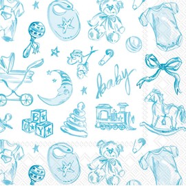 IHR Ideal Home Range Servilletas de cóctel Rosanne Beck desechables de 3 capas, paquete de servilletas de papel para fiesta, 5 x 5 pulgadas, bebé Toile (azul), 20 unidades