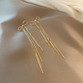 Gold Bow Earrings Gold Bow Earrings for Women Dangling Long Bow Earrings Dangle Gold Bow Jewelry Bow Tie Earrings Bowknot Earrins Gold Drop Earrings Long Gold Earrins Dressy