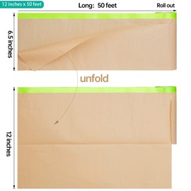 Tangibay Pre-Taped Masking Paper for Painting - 12 inch x 50 feet Tape and Drape Painters Paper, Paint Adhesive Protective Paper Roll for Covering Skirting, Frames, Cars and Auto Body (1 Roll)