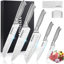 MOSFiATA 7 Piece Kitchen Knife Set, Ultra Sharp Knife Set with High Carbon Stainless Steel Handle, Knives Set for Kitchen, Chef Knife Set Come with Gift Box