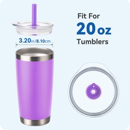 Prurex 20oz Tumbler Straw Lid, Replacement Lid for YETI Rambler 20 oz Tumbler,Spill-proof Lids Covers Fits 3.2" Diameter Tumblers (Purple)