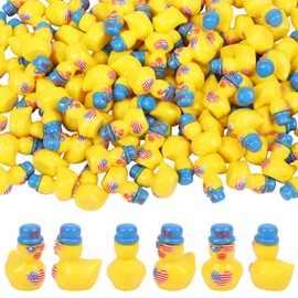 CCINEE 100pcs Patriotic Mini Resin Ducks Bulks, 4th of July Miniature Duck Figures to Hide Tiny Resin Ducks Ornament for Cruise Ship Independence Day Veteran Party Office Home Table Garden Decoration