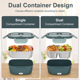 Monteka Electric Lunch Box Food Heater, Upgrade 100W High Power Portable Food Warmer, Heated Lunch Box for Adults Car/Home with 1.8L Removable Stainless Steel Container, 12V/24V/110V/220V