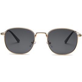 RUNHUIS Classic Square Sunglasses for Men Women Vintage Round Glasses with Metal Frame and UV400 Protection, Gold/Black