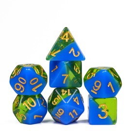 UDIXI 7PCS Polyhedral Dice Set, Double Layer DND Dice for Dungeons and Dragons,D&D Dice for RPG MTG and Other Table Games （Blue+Green）