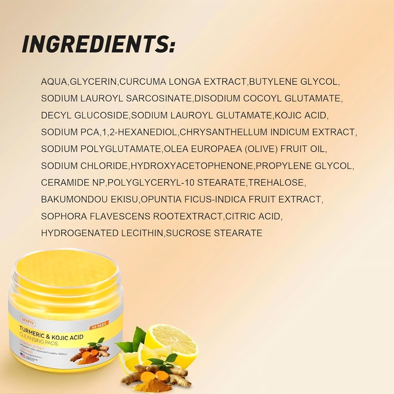 Kojic Acid and Turmeric Cleansing Pads, 50 Pcs, for Face