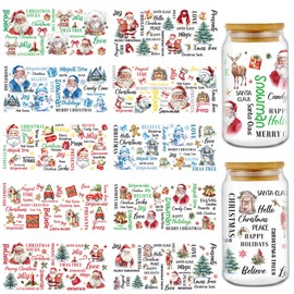 Rngmsi Christmas UV DTF Stickers - 10 Pcs Christmas Winter UV DTF Cup Wraps for 16 oz Xmas Santa Snowman Waterproof UVDTF Transfer Decals for Glasses Cups DIY Crafts