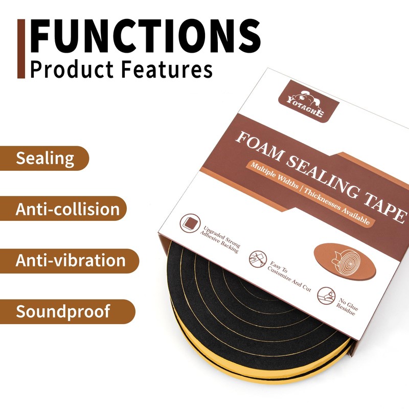 Yotache High Density Adhesive Foam Tape 1" Wide X 3/4"