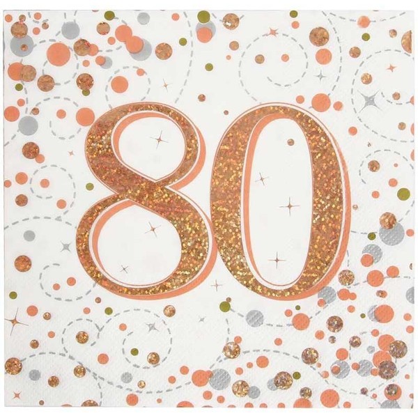 Age 80 Napkins Happy 80th Birthday Hologrphic Rose Gold Napkins