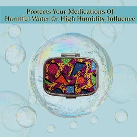 Renabro 2 Compartment Pill Organizer Metal Portable Pill Box 2 Times a Day for Vitamin,Supplements Memphis Pattern(Purple)