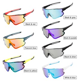 Cycle Glasses with 2 Interchangeable Lenses UV400 Sports Sunglasses MTB Road Bike Glasses for Men Women Running Driving Fishing Baseball Golf