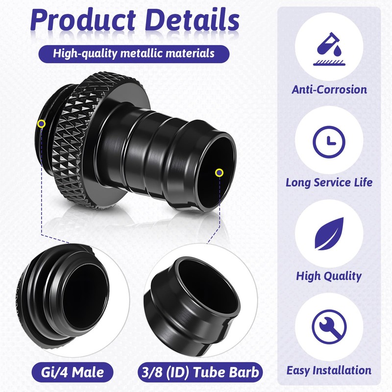 4 Pack G1/4" to 3/8" Barb Fitting for Soft Tube,