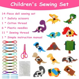 Vicloon First Sewing Kit for Kids, 14-Piece Dinosaure Sewing Craft Kits, DIY Crafting Animal Felt Plushie for Kids Age 5-12 Learn to Sew Arts and Crafts