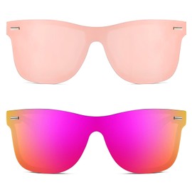 Vanolu Rimless Mirrored Sunglasses, Black Frame, Silver Reflective Lens (Pink+Purple Red)