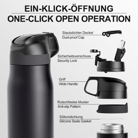 Fjbottle Stainless Steel Sports Water Bottle with Straw 550 ml / 710 ml - One-Click Opening Children's Water Bottle BPA Free for School/Fitness/Yoga