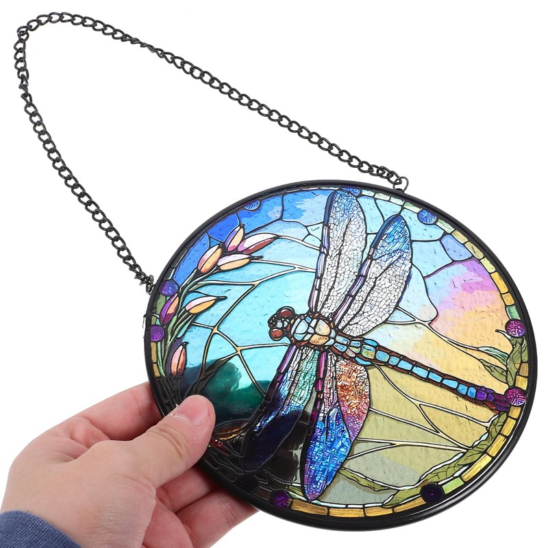 Vivid Dragonfly Glass Hanging Pendant Durable Window Ornament for Home