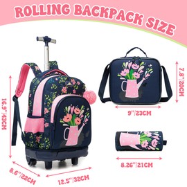 ZBAOGTW Girls Backpack with Wheels for School Rolling Backpack for Girls 8-12 Carry on Backpacks for Elementary Student Travel Casual Daypack Bags