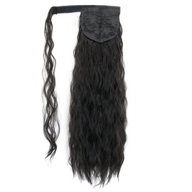 IMISSU Long Kinky Curly Wrap Around Ponytail Hair Extensions Clip in Ponytail Hairpiece (Black)